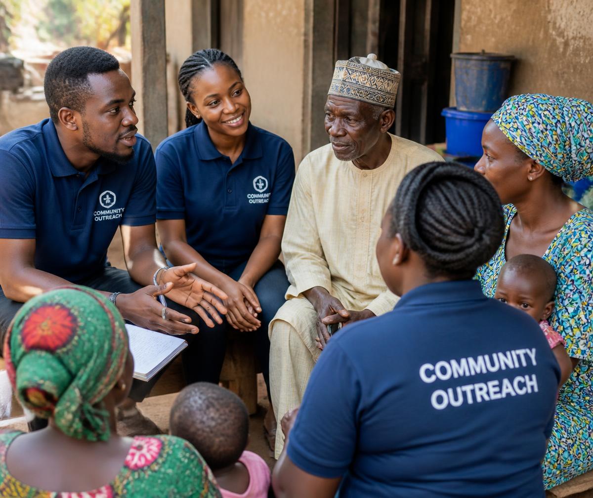 TL4A team members engaging with community members during an outreach visit